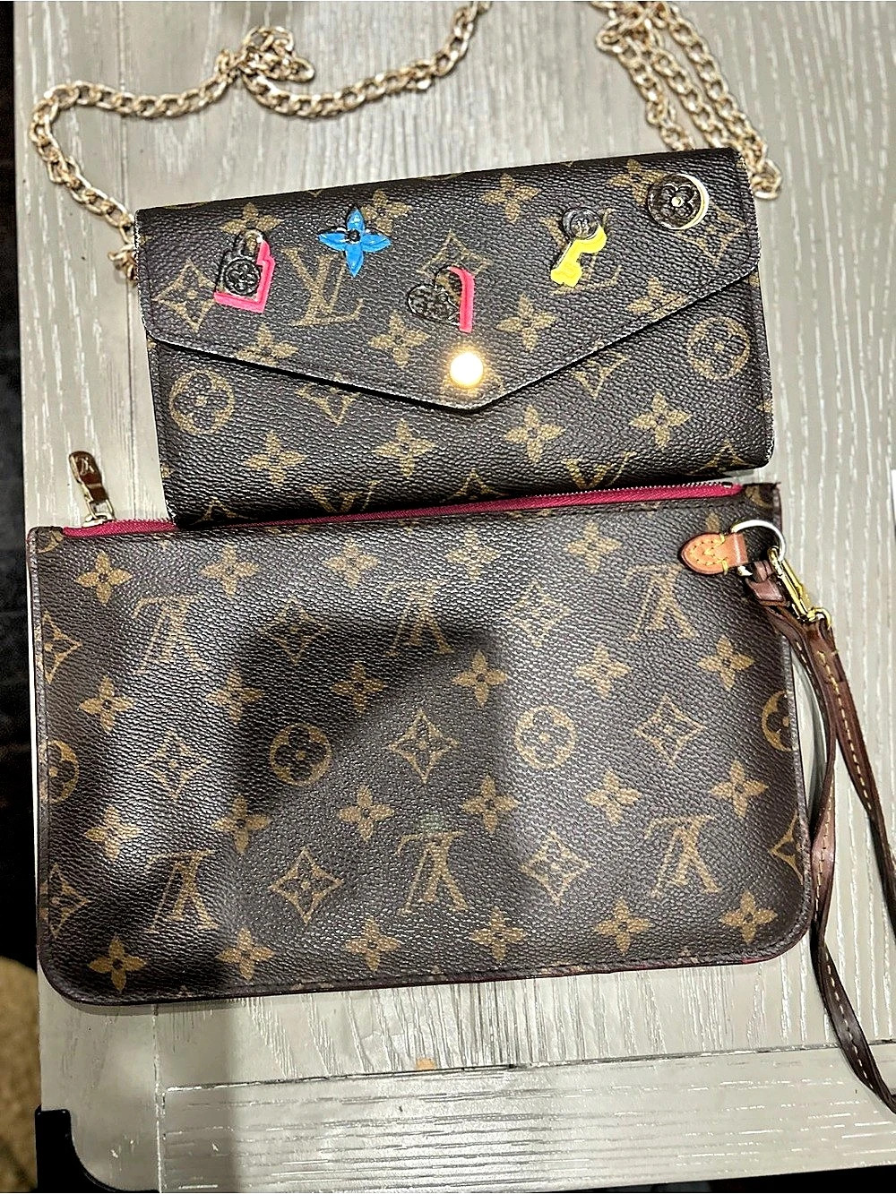 Louis Vuitton Love Lock Pochette Félicie + Neverfull Monogram Pouch (Pivoine)
